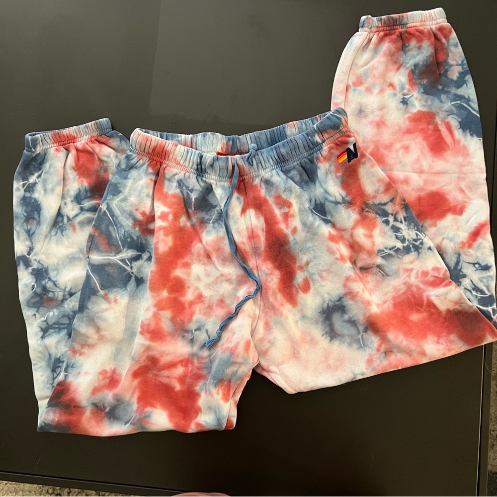 Aviator Nation Red Tie Dye Joggers L